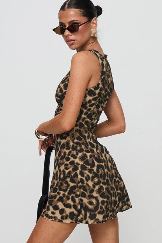 Minikleid mit Leopardenmuster in Braun