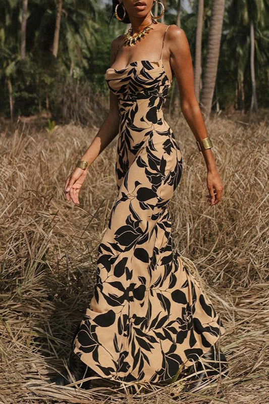 Maxikleid mit Druck in Khaki