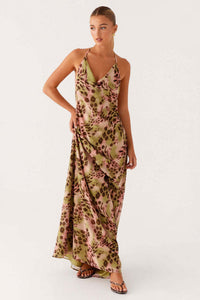 Maxikleid mit V-Ausschnitt und Leopardenmuster