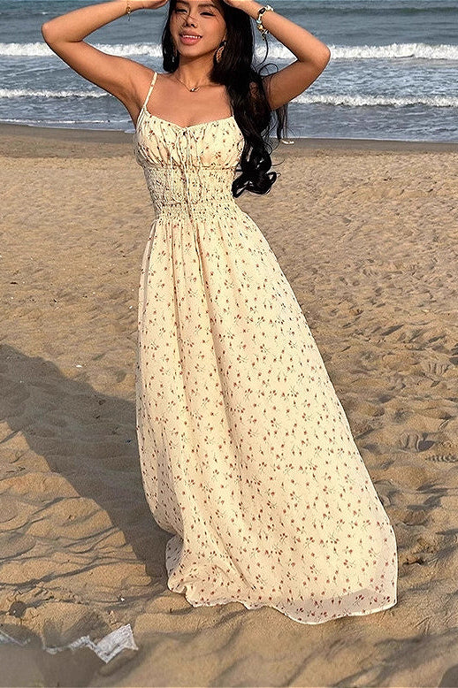 Maxikleid mit V-Ausschnitt, A-Linie und hoher Taille