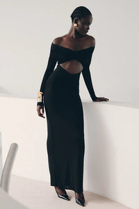 Schulterfreies Maxikleid mit Aussparungen, Patchwork und Netzdetails