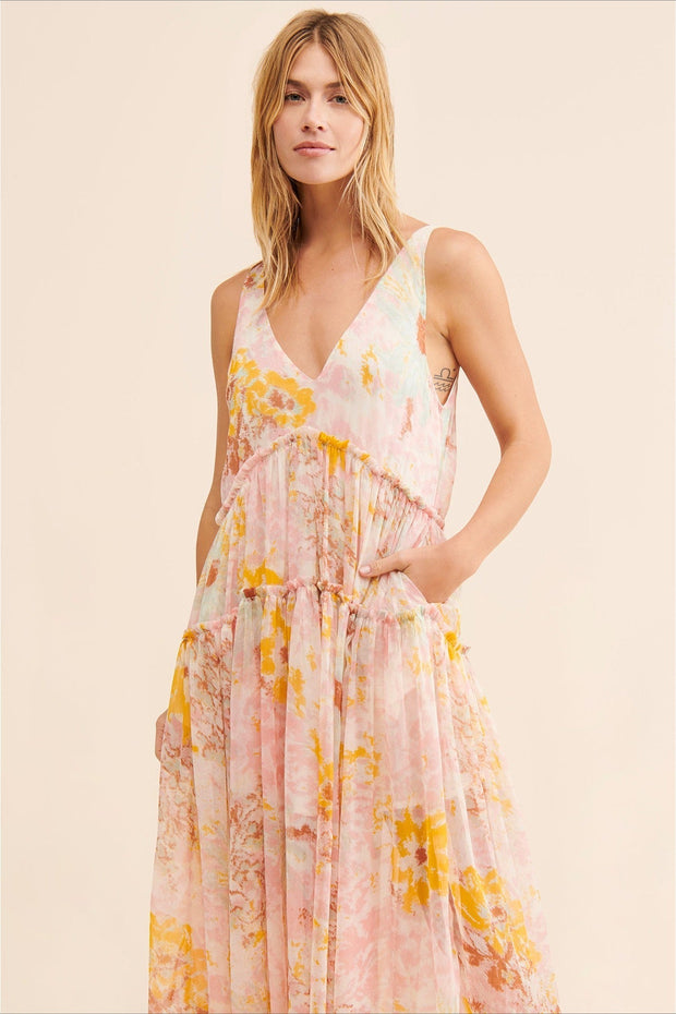Ärmelloses Maxikleid mit Blumenmuster