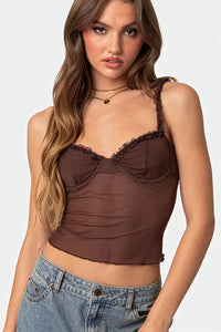 Rückenfreies Cami-Top mit Leopardenmuster, Spitze und Netzdetails