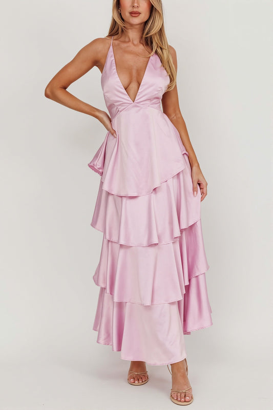 Maxikleid mit V-Ausschnitt und Satinoptik