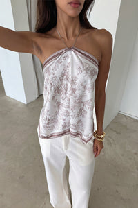 Top mit Neckholder, Bindedetail und Druck