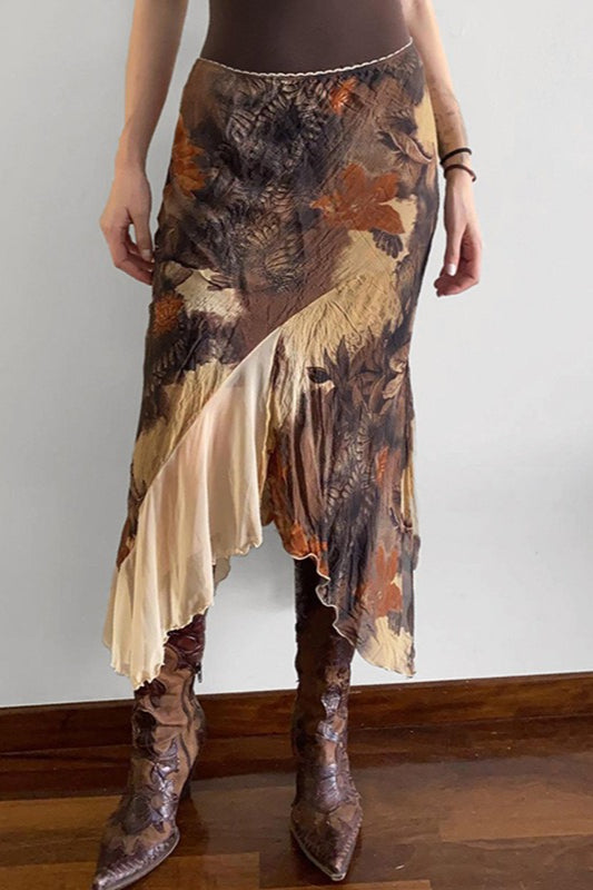 Asymmetrischer Midirock mit Meerjungfrau-Silhouette und Blumenmuster
