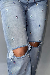 Jeans mit hoher Taille und Strass