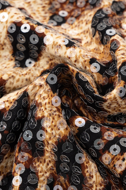 Trägerloses Maxikleid mit Leopardenmuster und Farbblockmuster