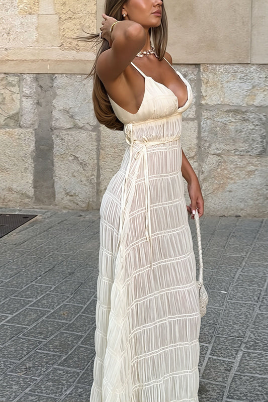 Maxikleid mit V-Ausschnitt und Strickstruktur