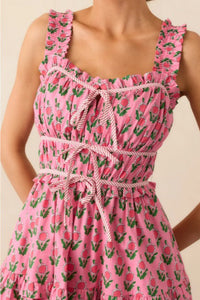 Kleid mit Blumenmuster in Rosa, lang