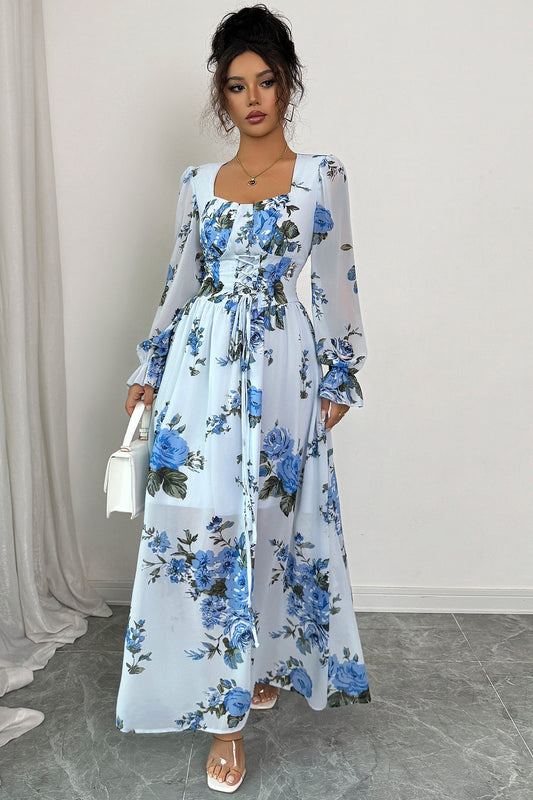 Maxikleid mit langen Ärmeln und Blumenmuster