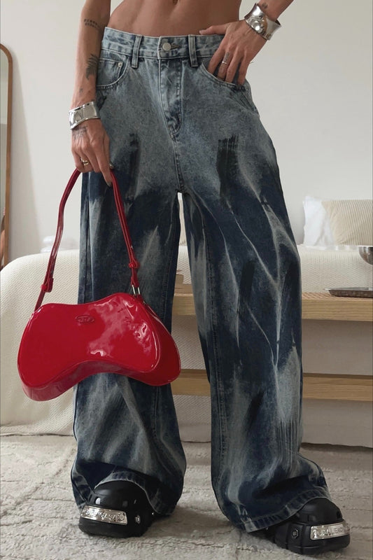 Jeans mit weitem Bein und Bindedetail