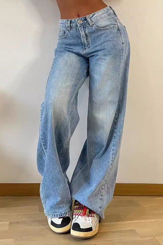 Jeans mit weitem Bein und hoher Taille in Blau