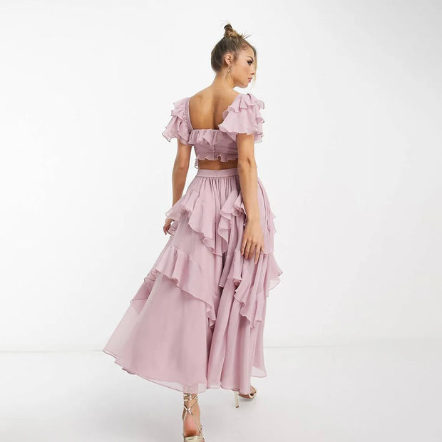 Valery - Modisches langes Kleid mit Rüschen für Partys