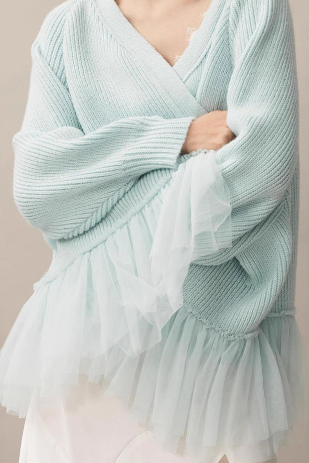 Strickjacke mit Strickstruktur und Rüschen