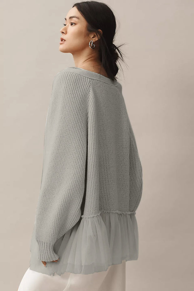 Strickjacke mit Strickstruktur und Rüschen