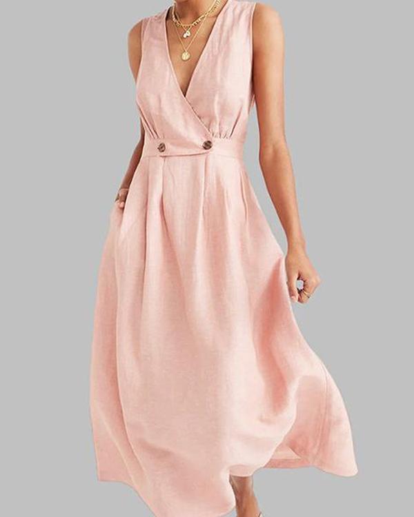 Casandra - Plissiertes Kleid mit V-Ausschnitt