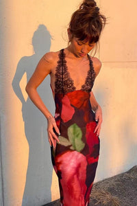 Maxikleid mit Spitze in Rot