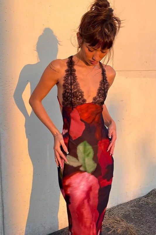 Maxikleid mit Spitze in Rot