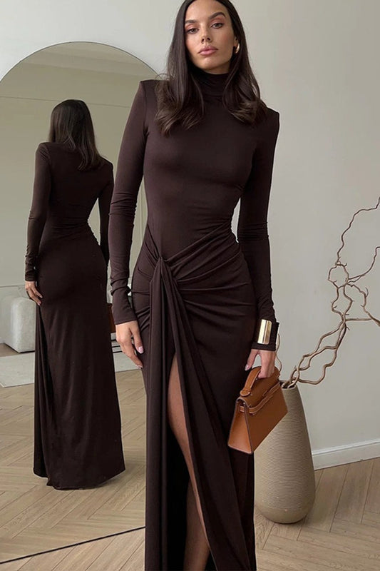 Maxikleid mit Rollkragen, Patchwork und Spitze