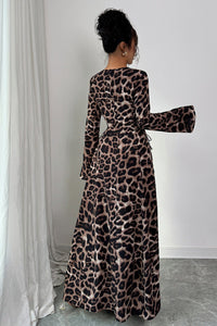 Maxikleid mit langen Ärmeln und Leopardenmuster