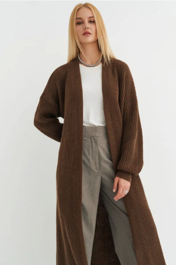 Locker geschnittene Strickjacke mit Strickstruktur in Gelb