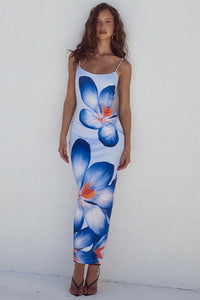 Ärmelloses Maxikleid mit Blumenmuster in Lila