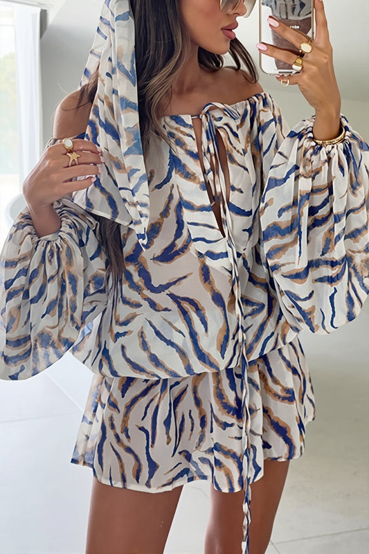 Schulterfreies Minikleid mit Zebramuster