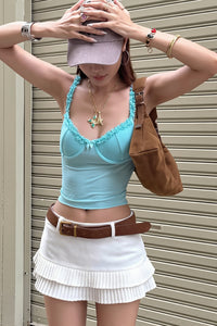 Rückenfreies Cami-Top mit Leopardenmuster, Spitze und Netzdetails