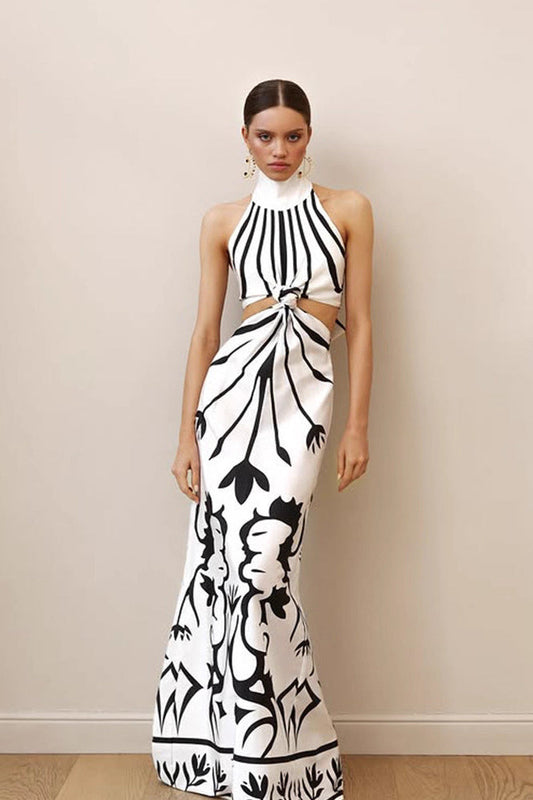 Ärmelloses Maxikleid mit Aussparungen und Druck