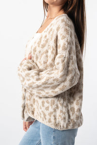 Locker geschnittene Strickjacke mit Farbblockmuster