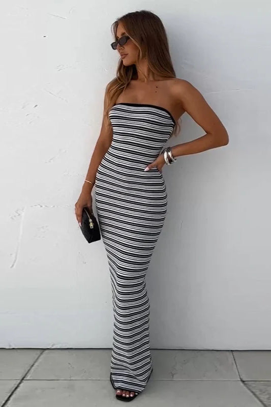 Trägerloses Maxikleid mit Streifenmuster