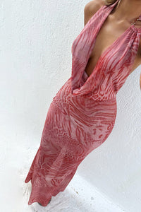 Figurbetontes Maxikleid mit Wasserfallausschnitt und Leopardenmuster
