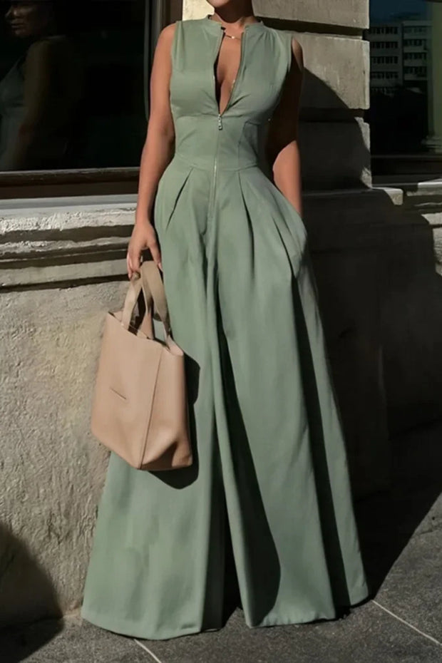 Ärmelloses Maxikleid mit Taschen und Baumwolle
