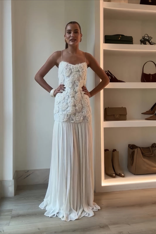 Maxikleid mit Rüschen in Weiß