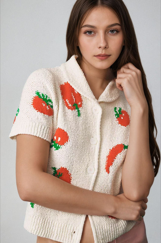 Strickjacke mit kurzen Ärmeln und Strickstruktur
