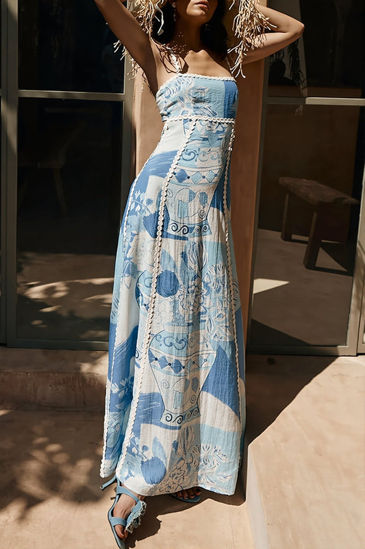 Maxikleid mit Druck in Blau