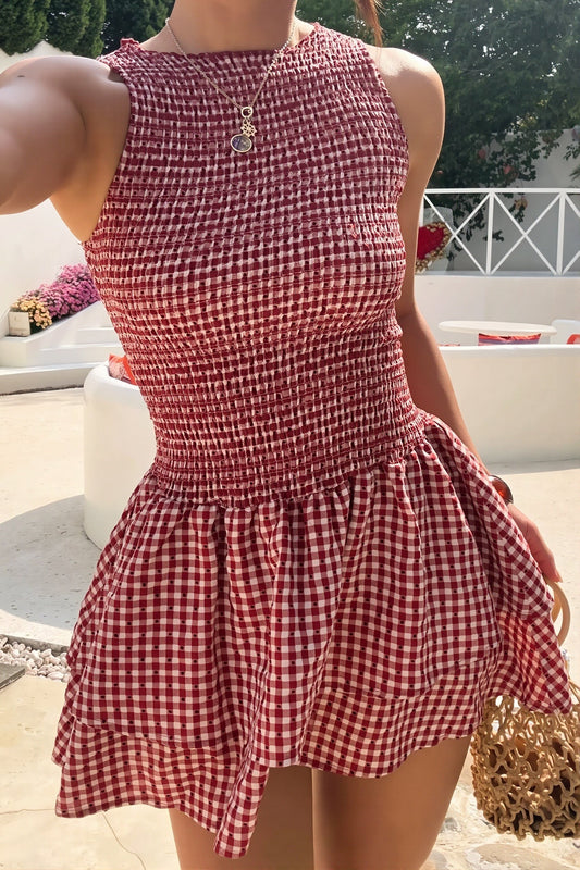 Ärmelloses Minikleid mit ausgestelltem Schnitt und Karomuster