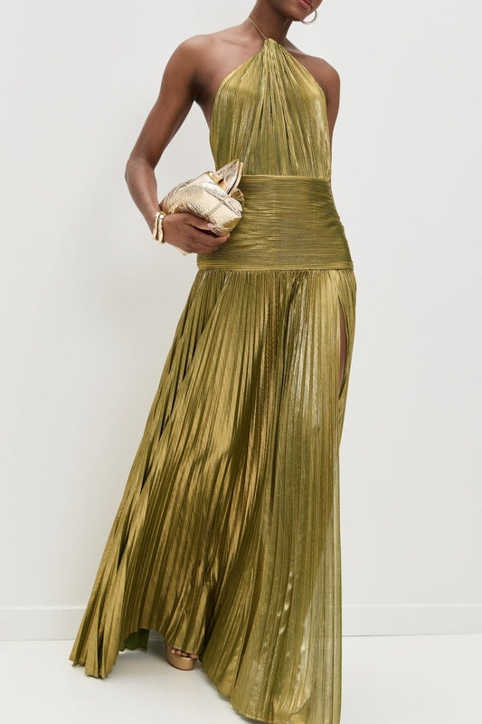 Figurbetontes Maxikleid mit Neckholder, Schlitz und Bindedetail