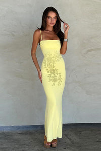 Trägerloses Maxikleid mit Strass in Gelb
