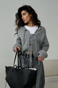 Strickjacke mit langen Ärmeln, Bindedetail und Strickstruktur