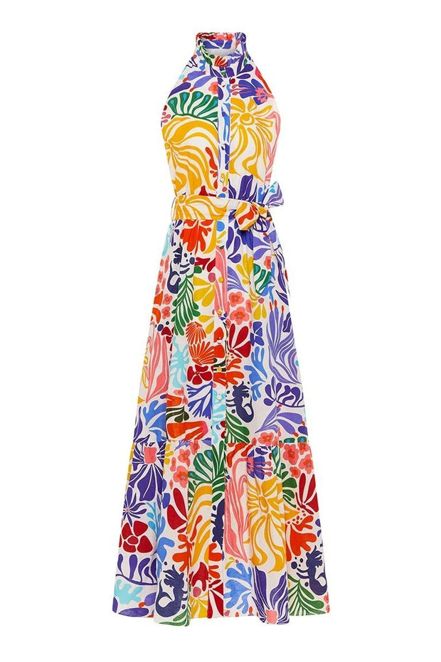 Wiebke - bedrucktes Midikleid mit Knöpfen und Gürtel