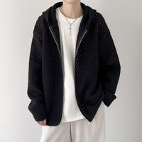 Durchbrochene Herrenstrickjacke mit Kapuze und Reißverschluss - Niro