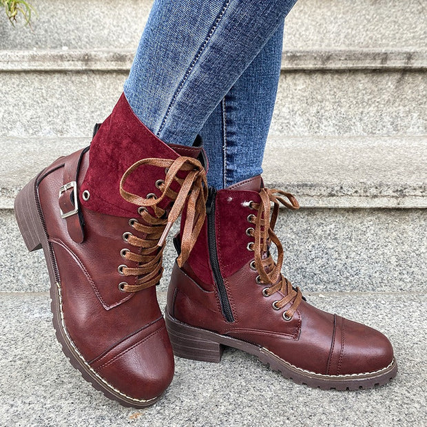 Damen-Schnürstiefel Kunstleder halbhoher, robuster Stil - Thalia