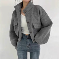 Graue kurze Wolljacke für Frauen - Mauwi
