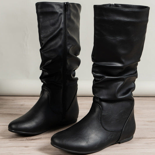 Flache High-Top-Stiefel mit seitlichen Raffungen - Rhea