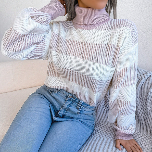 Breit gestreifter Damen-Rollkragenpullover - Elsy