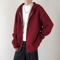 Durchbrochene Herrenstrickjacke mit Kapuze und Reißverschluss - Niro