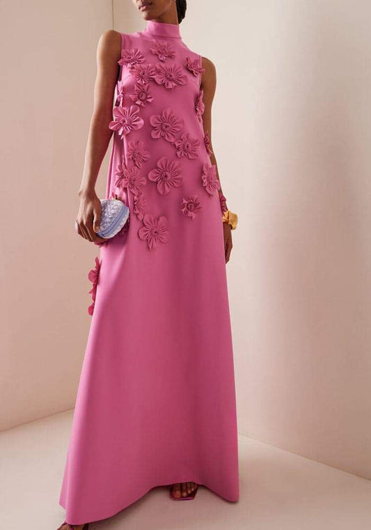 Lena - Langes rosa Kleid mit Blumen