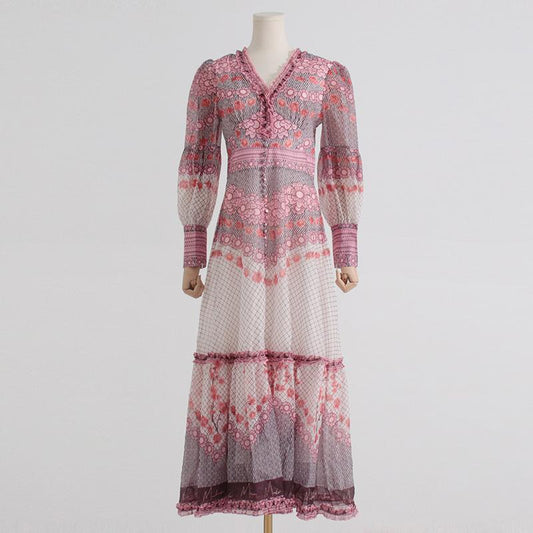 Vimke - V-Ausschnitt-Kleid mit Spleißdruck